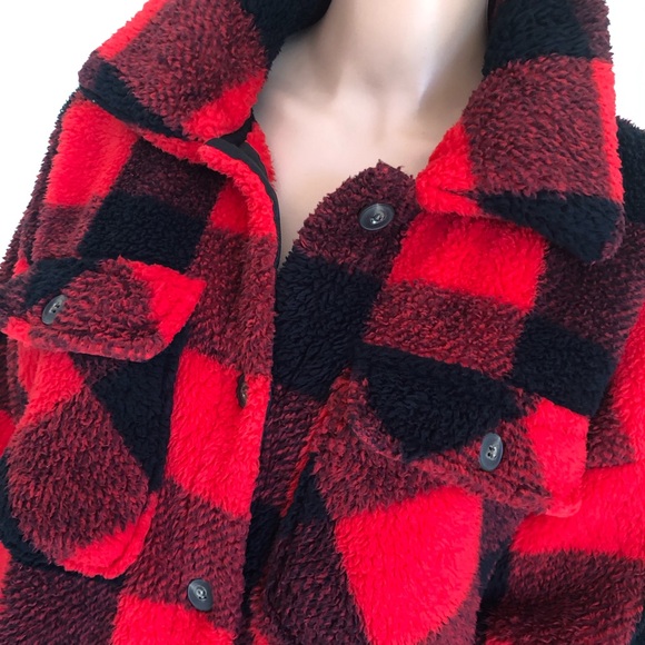 CI SONO Los Angeles Black/Red Checkered Flannel Fleece Jacket Women’s Size XL - Picture 7 of 16